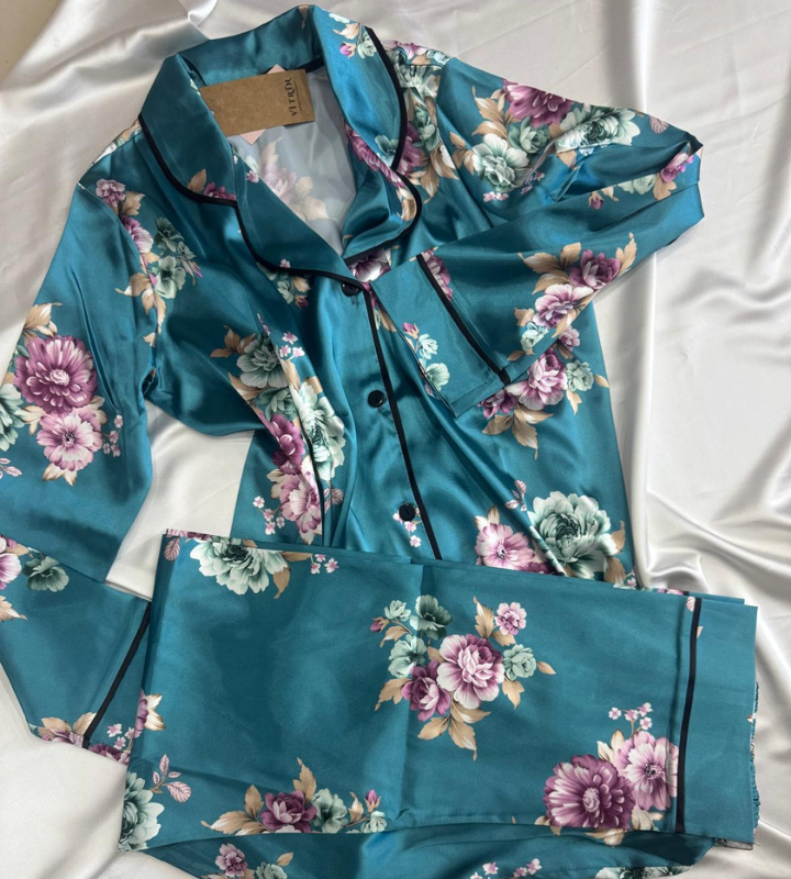 Saten uzun kol be uzun alt pijama takım