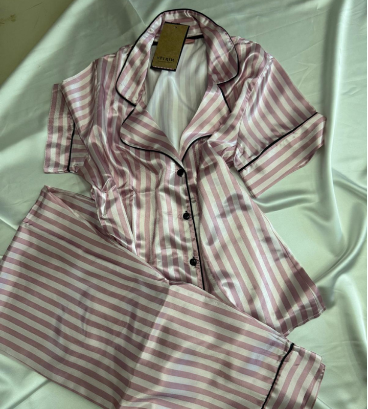 Saten kısa kol uzun alt pijama takım